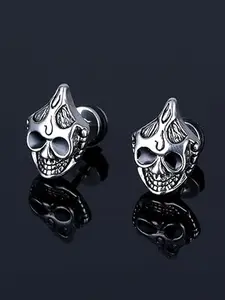 Punk Style Stainless Steel Skull Earrings, Creative Titanium Ear Studs, Perfect for Holidays and Daily Wear, Unique Fashion Jewelry