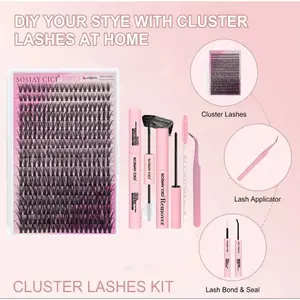 SOSIAY CICI DIY Eyelash Extension Kit - 320-Cluster Grafting Toolset with 9-16mm 40D Clusters, Adhesive, Sealant, Remover, & Curler for Natural Long-Lasting Lashes at Home