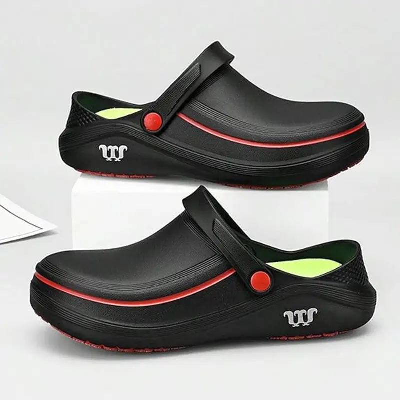 Men's Flat Slip-on Fashion Slippers, Solid Waterproof Slides with an Anti-Slip Sole for Beach, Shower, and Daily Wear, Shoe, Men's Wardrobe, Kitchen, Flat Slip-On Men's Fashion Slippers