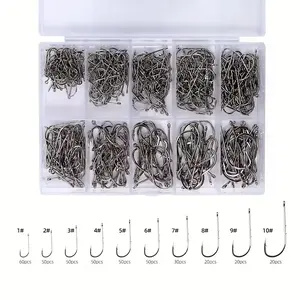 400pcs High Carbon Stainless Steel Fishing Hook Set, Double Barbed Shank Worm Hooks, Assorted Sizes, Convenient Storage Box