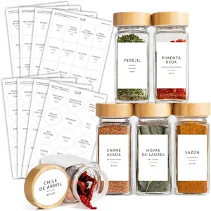 127 Preprinted Waterproof Spanish Spice Labels Stickers, Round & Rectangle Seasoning Labels for Jars Pantry Organization