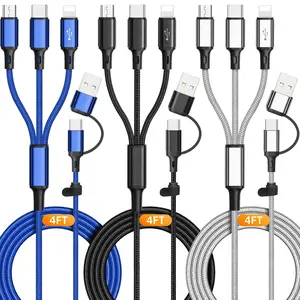 3Pack Multi 6 in 1    4FT/1.2M Quick Charge Cord Nylon Braided USB A/C to Type C+ USB+i-Product Connector Sync Adapter for Phone/Android/Tablets