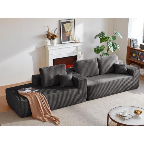 【Sub 2 packages】Niccae 104" Cloud Sectional Sofa with L-Shape Chaise and Side Pockets , Modern Modular Design, Deep Seating, Upholstered Couch for Living Room/Bedroom, No Assembly Required (Plush Fabric), Black, Left-facing,dorm essentials,home decor