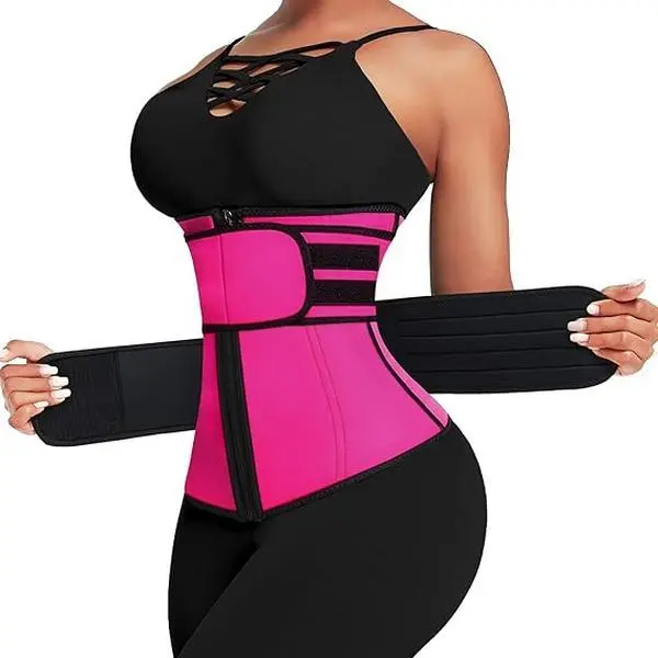 FeelinGirl #Live Women Sauna Workout Double Belts Neoprene Sports Waist Belt Corset Waist Cincher Zipper Trimmer Womenswear Springtok