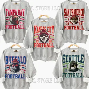 New Retro Style Varsity All Team Football Animal Crewneck Sweatshirt - Sport Grey Color, Long Sleeve, Medium Clothing Length - Spirit Animal Football, Sports Hometown, Menswear, All Sizes OVR
