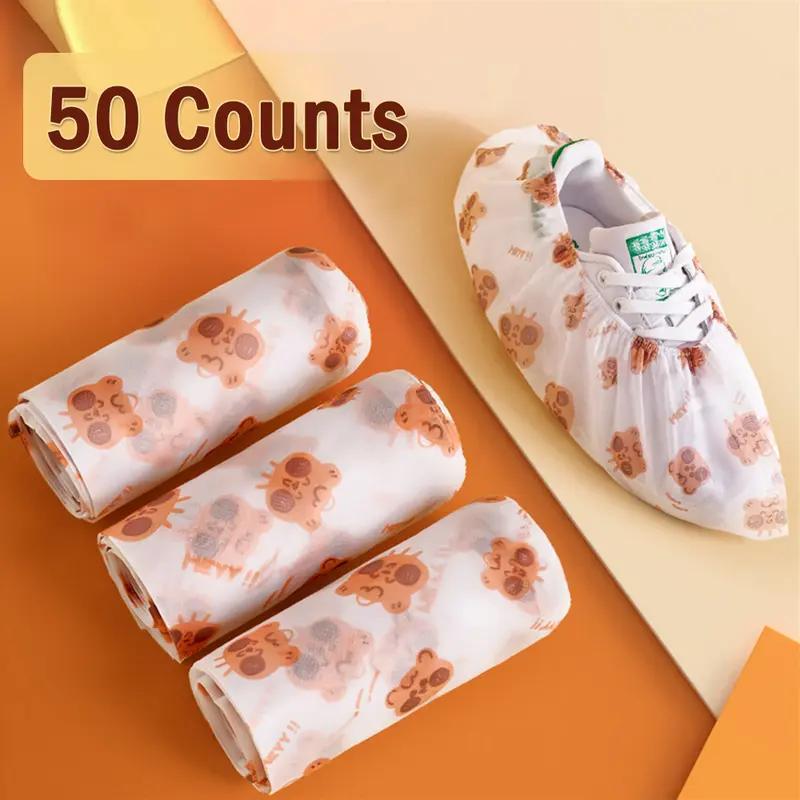 50 counts Disposable Thickened Cartoon Shoe Covers,Home Indoor Non-slip Anti-dirty Foot Cover, Breathable Foot Covers for Shoes