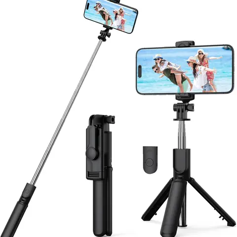 Selfie Stick Tripod, Retractable Selfie Stick Tripod with  Remote Control, for Photograph, Live Streaming, Video Recording, Compatible with Android,  and More