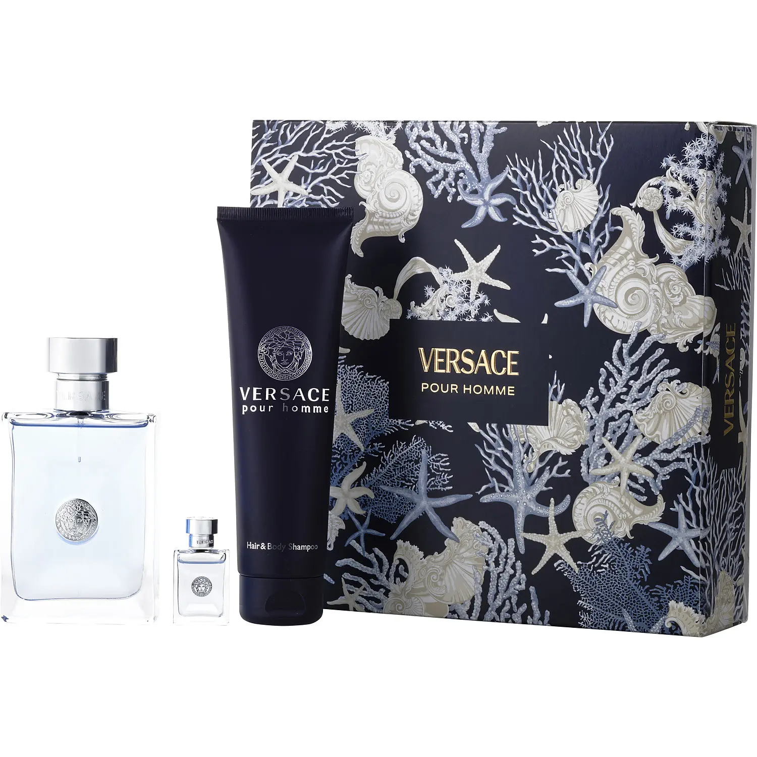Versace Pour Homme Set-Edt Spray 3.4 Oz & Hair And Body Shampoo 5 Oz & Edt Spray 0.17 Oz Mini For Men Versace Pour Homme Set-Edt Spray 3.4 Oz & Hair And Body Shampoo 5 Oz & Edt Spray 0.17 Oz Mini For Men