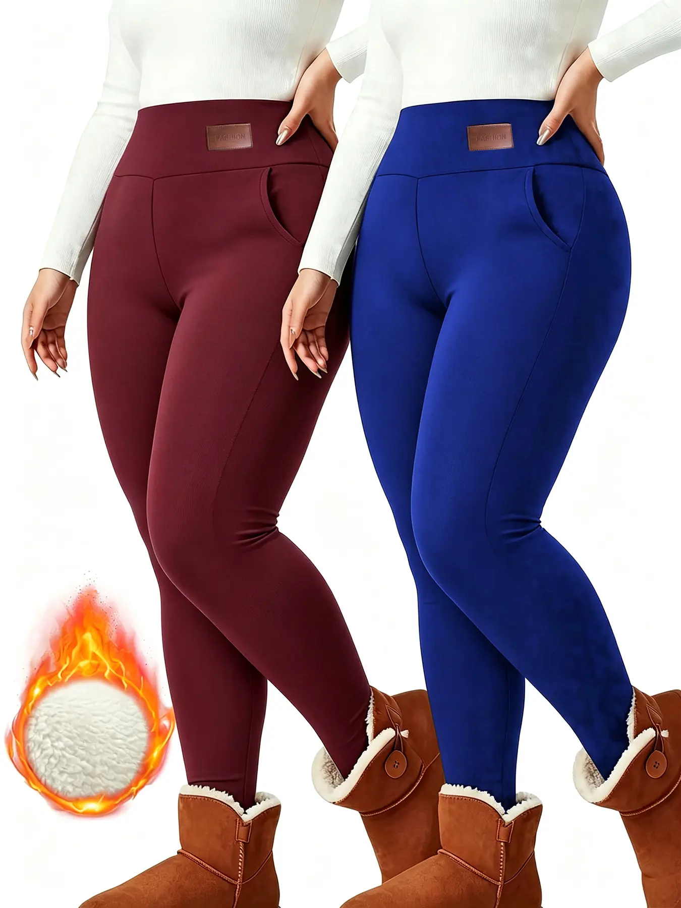 Warm Thick Fleece-Lined Long Pants for Winter. Casual High-Waisted Leggings, Stretchy Lamb Fleece Yoga Pants, Warm And Comfortable, Women'S Clothing, High-Warmth for cold Weather Wear Plus Size High Waist Sports Leggings tummy control