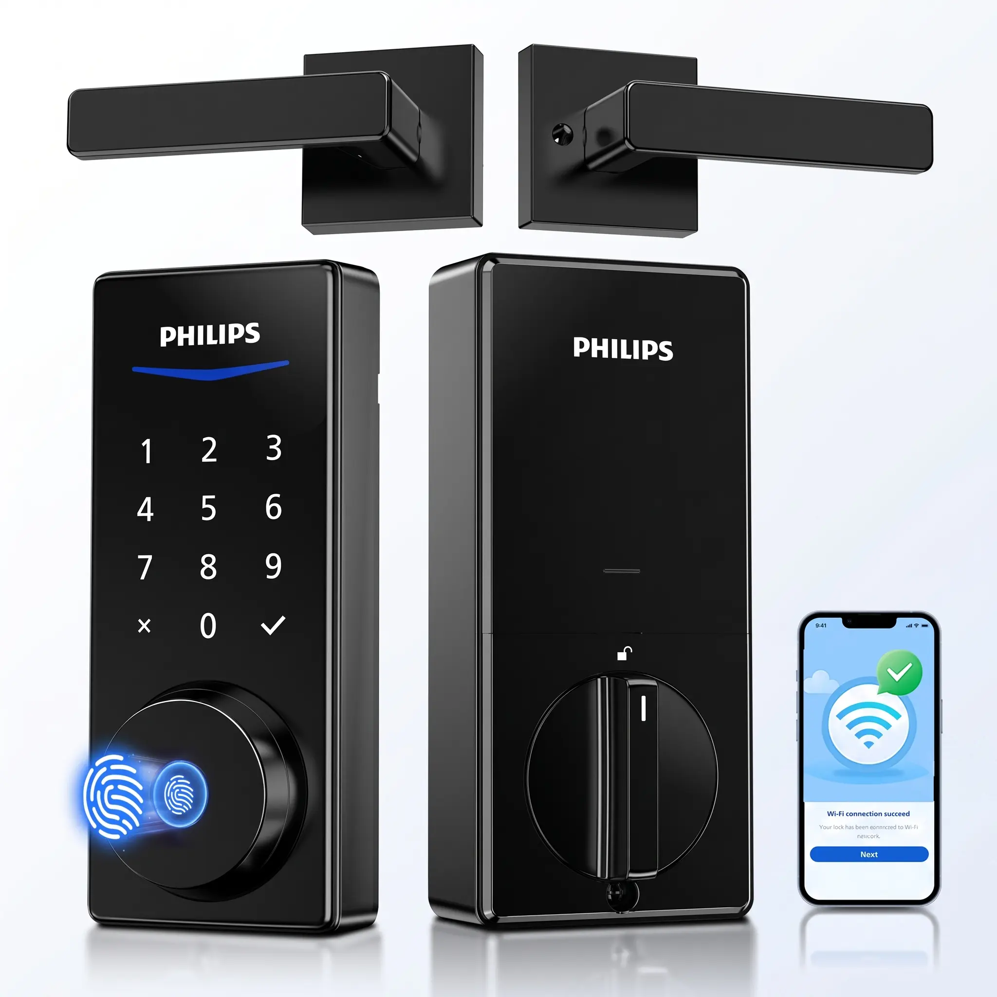 Philips Wi-Fi Smart Deadbolt Lock with 2 Handle, Keypad Front Door Lock Set