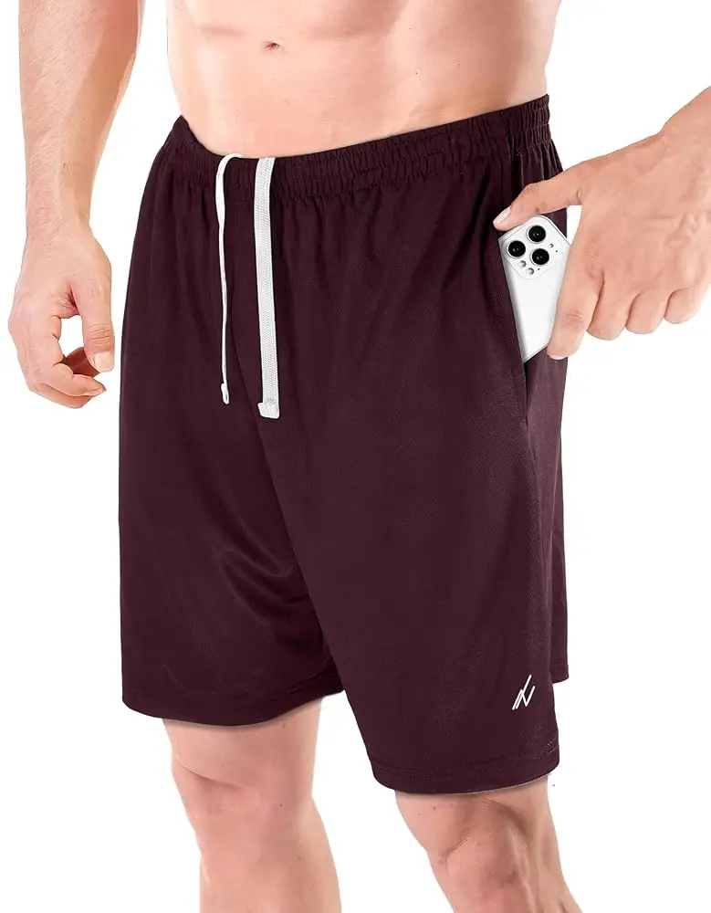 NY Threads Men's Loose-Fit Quick-Dry Polyester Active Shorts with 8" Inseam and Pockets for Gym & Running, Regular Fit, Breathable