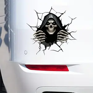 Personalized Car Sticker - 3D Broken Hole Grim Reaper Skull Creative Body Decoration Sticker