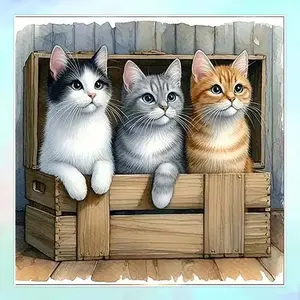 5D DIY Full Diamond Round Drill Painting - Diamond Art Kit Three Cats Mosaic Canvas DIY Wall Art, Home Wall Decoration, Suitable for Halloween, Christmas, Birthdays, and Anniversaries Gifts, Animals