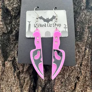 Pink Ghost Face Knife Earrings
