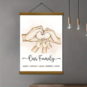 1pc Personalized Family Name And Lovers Name Canvas Poster, Custom Family Member And Couples Hands Wall Art Canvas Poster For Home Decor, Canvas Prints For Living Room Bedroom Kitchen Decor, Both Framed And Unframed Available