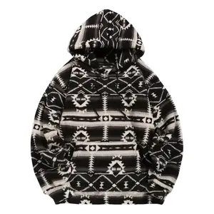 Ethnic Style Geometric Pattern Men's Loose Polar Fleece Hoodie for Winter & Fall with Drawstring and Kangaroo Pocket Fabric Polyester Sweatshirts Tops