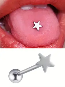 Punk Style Stainless Steel Tongue Barbell, Screw-Fix Design, No Plating, Ideal for Daily & Party Wear, Halloween Accessory, Body Piercing Jewelry