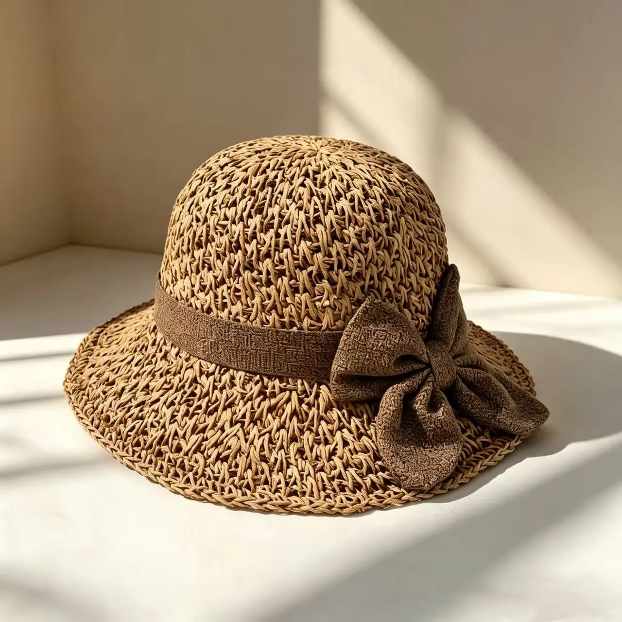 Women's Hand-Knitted Summer Straw Hat, Foldable Wide-Brim Sun Hat, UV Protection Beach Hat, Casual Round-Top Travel Hat, Outdoor Holiday Hat, Daily Fashion Essential, Breathable Rope Panama Brim Hat, Packable Floppy Hat, Pool Party Accessory