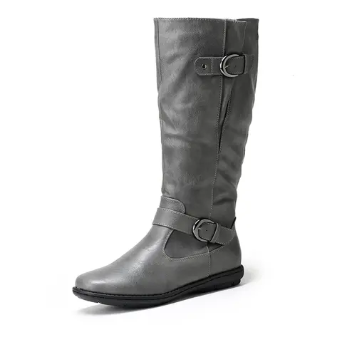 Dream Pairs Women's Wide Calf Knee-High Insulated Faux Fur Slip-On Round Toe Side Zip Rubber Boots - 1" Low Heel Warm Footwear for Business, Casual Cold-Weather Use