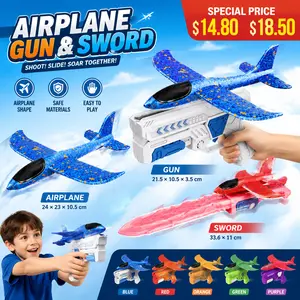 Foam Glider Airplane Launcher Toy for Kids 9.45-inch Airplane with 2 Flight Modes Outdoor Flying Fun Gift for Boys and Girls Ages 4-12 1 Blue Launcher Contains 3 Airplane Toys