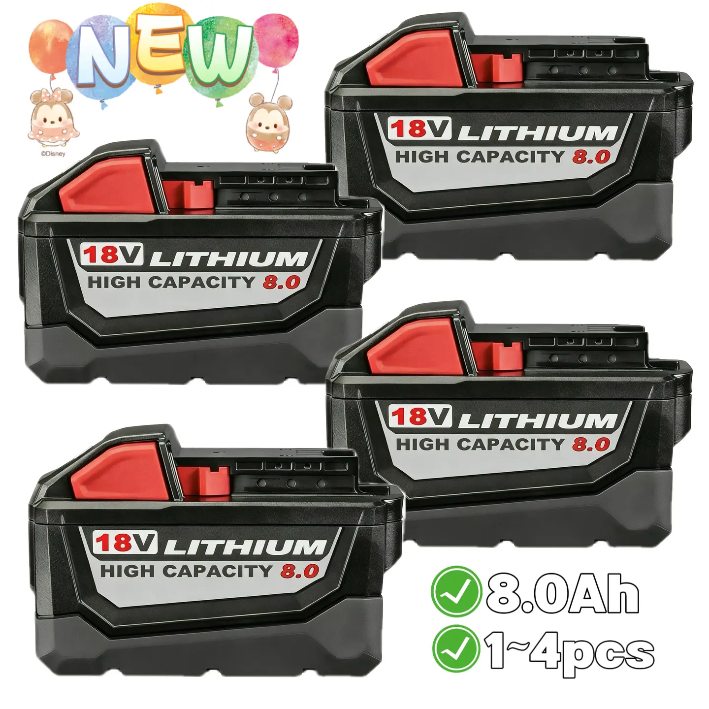 18V Lithium-Ion Extended Capacity Batteries for Milwaukee M18 Cordless Lithium-Ion System Tools (1/2/4-Pack, 8.0AH, 48-11-1860), CE PSE ROHS FCC Certified Brand-New High-Quality Power Tool Accessories
