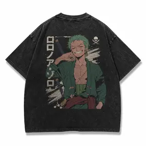 Ronin Blade Vintage Washed Anime Tee – Oversized Manga Swordfighter Graphic Shirt, Retro DTG Streetwear T Shirt