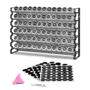 fathersdaygift VEVOR Spice Rack Organizer for Cabinet, Spice Organizer with 72 Empty Spice Jars, Lids, Spice Labels, and Funnel Complete Set, Seasoning Organizer for Countertop, Kitchen, Pantry, Cupboard, 23x16 in