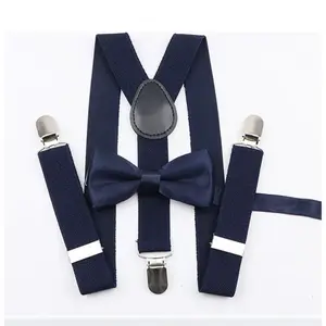 TIE MOOD Navy Blue Satin Kid's Pre-Tied Bow Tie & Navy Blue Suspenders Set | Bow Tie & Suspender for Boys | Easter Outffit