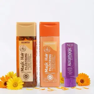 Magic Hair shampooo Pilostrong x 500 ml y acondicionador pilostrong x 500ml + keratina keramagic x200ml (3 pack)