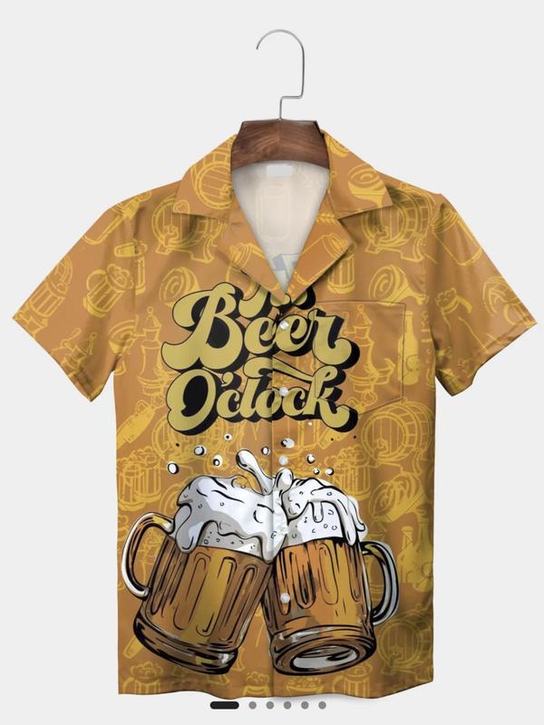 Funny Orange Cheers Design It's Beer O'Clock Short Sleeve Hawaiian Shirt
