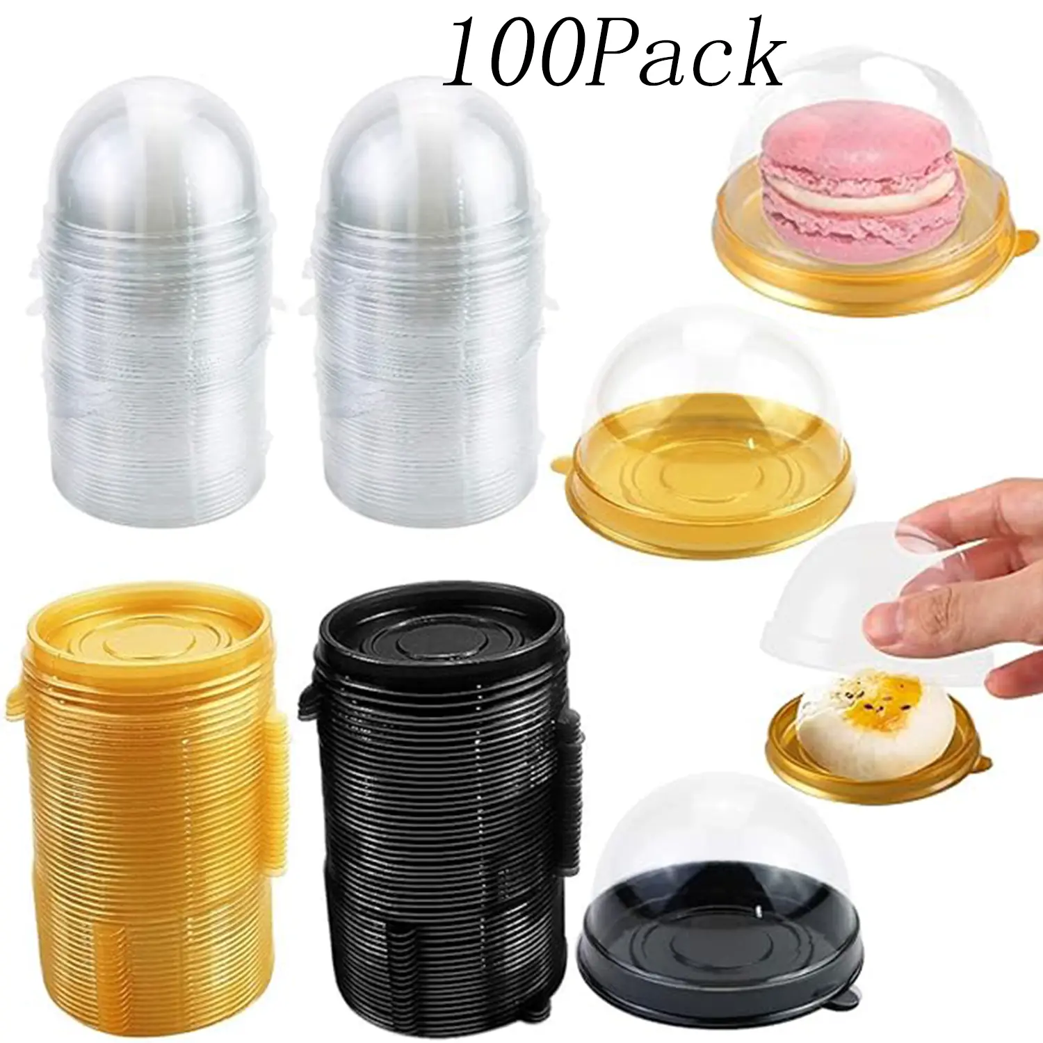 100 Durable Transparent Mini Bundt Cake Containers with Dome Lids - 2.76" Bottom Diameter, 1.77" Total Height Decorated Cake Boxes, Baking Accessories for Home Baking (Pastries, Muffins)