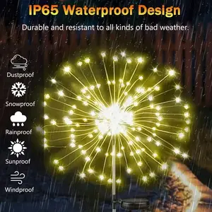 Outdoor Solar Firework Lights, 120 LED Christmas Decoration, Ip65 Waterproof, 8 Lighting Modes, Garden Yard Party Xmas New Year DIY Decorations