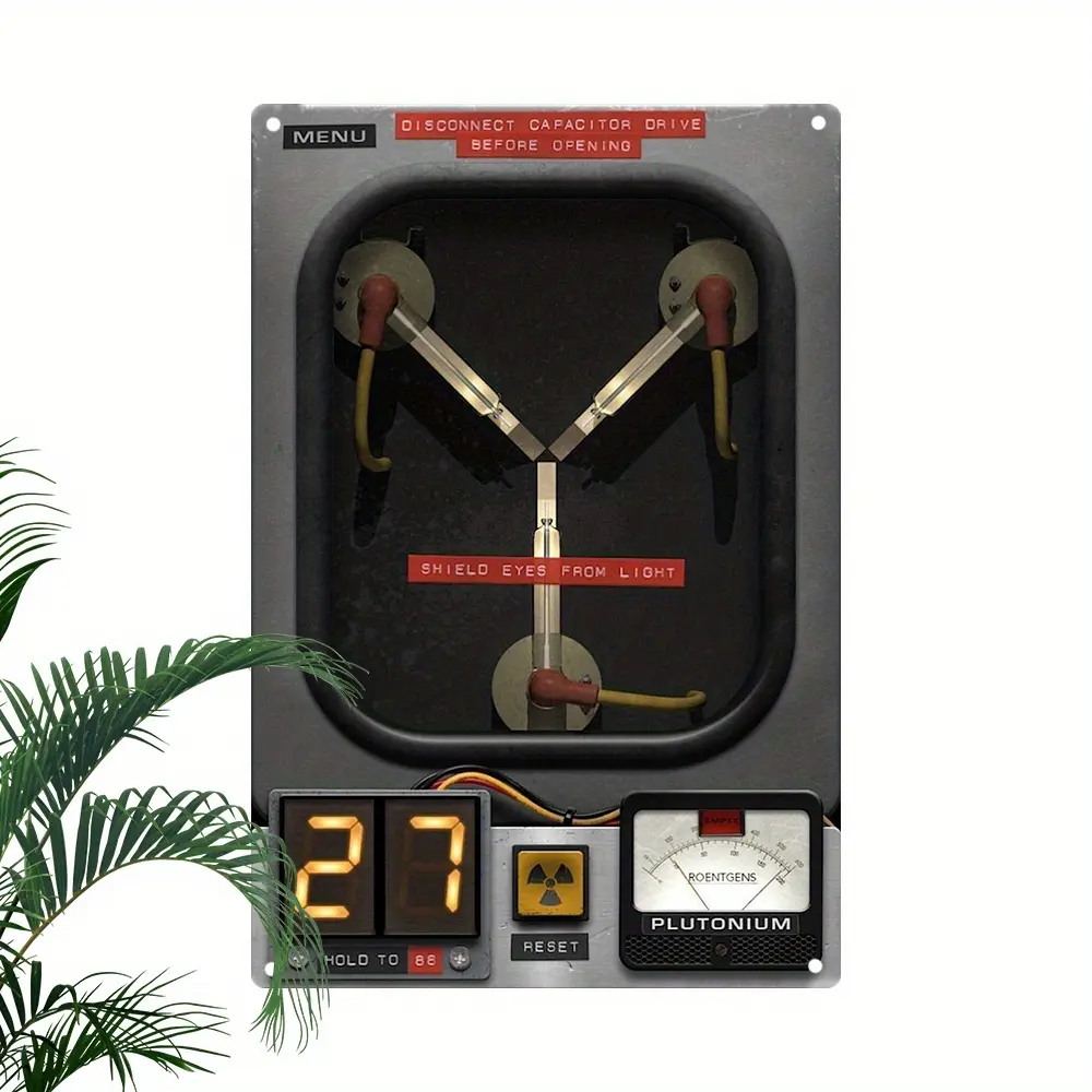 Back To The Future Retro Vintage Decorative Wall Sign - 8x12 in Illuminated Steel Aluminum Wall Mount Sign with Flux Capacitor Design for Home, Bar Room Decor, Illuminated Sign