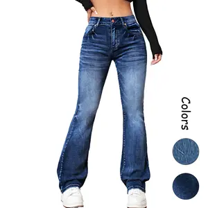 Yzara Women's Skinny Flare Jeans High Waist Y2K Retro Bootcut Pants Stretch Washed Denim Streetwear Trousers Bottom Womenswear Fit Vintage Chunky Dress Fitted Light Love Polyester Mothersdaygift