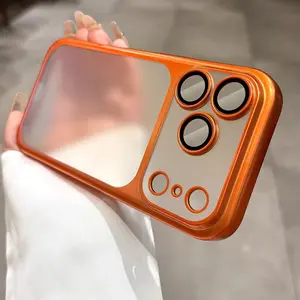 Luxury Nano Matte Translucent Case For iPhone 17 Air 16 15 14 13 12 Pro Max 17Pro Rugged PC Plating Armor Coque Frosted Funda  Plating Camera Film Protector Frosted Shockproof Cover
