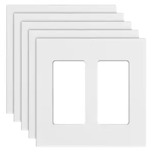 fathersdaygift VEVOR Rocker Light Switch Wall Plates, 2-Gang Decorative Outlet Covers, Standard Size 4.57in Lx 4.53in H Unbreakable Polycarbonate Thermoplastic Faceplate for Receptacle OutletSwitch(5 Pack, White)