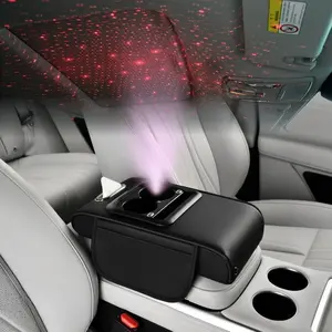 Starry Sky Car Armrest Pad - Starlight Car Roof Decor, Dual USB-C Charging & Storage Car Organizer 14"x8"x3", with LED Projection Cup Holder Phone Slot Tissue Box for SUV Truck