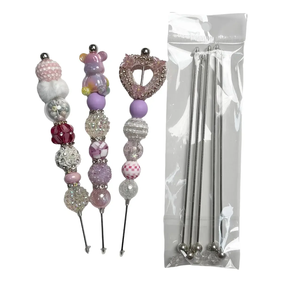 Beadable Pocky Tool Weeding Tool DIY 5pcs for Crafting Stainless Steel Sticks With Stopper