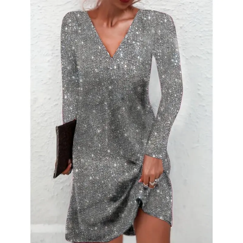 slim fit dress slacks Special Flirt Silver Sequin Ruffle Mini Dress main image 0