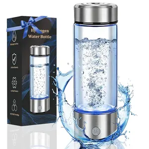 420ml Hydrogen Water Bottle Generator, Portable Hydrogen Water Ionizer Machine Rechargeable Hydrogen Rich Water Glass Bottle for Travel