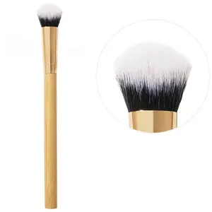 4-Piece Bamboo-Handled Makeup Tool Kit - Soft-Bristled Large Powder Brush, Double-Ended Eyeliner Brush, Facial Mask Applicators Mushroom Sponge Eyeshadow Stick Head Telescopic Bionic Fiber Blush Brush