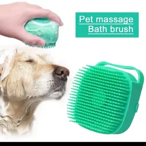 Silicone Pet Bathing Massage Brush with Shampoo or Soap Dispenser for Gentle Grooming and Bath Time Comfort