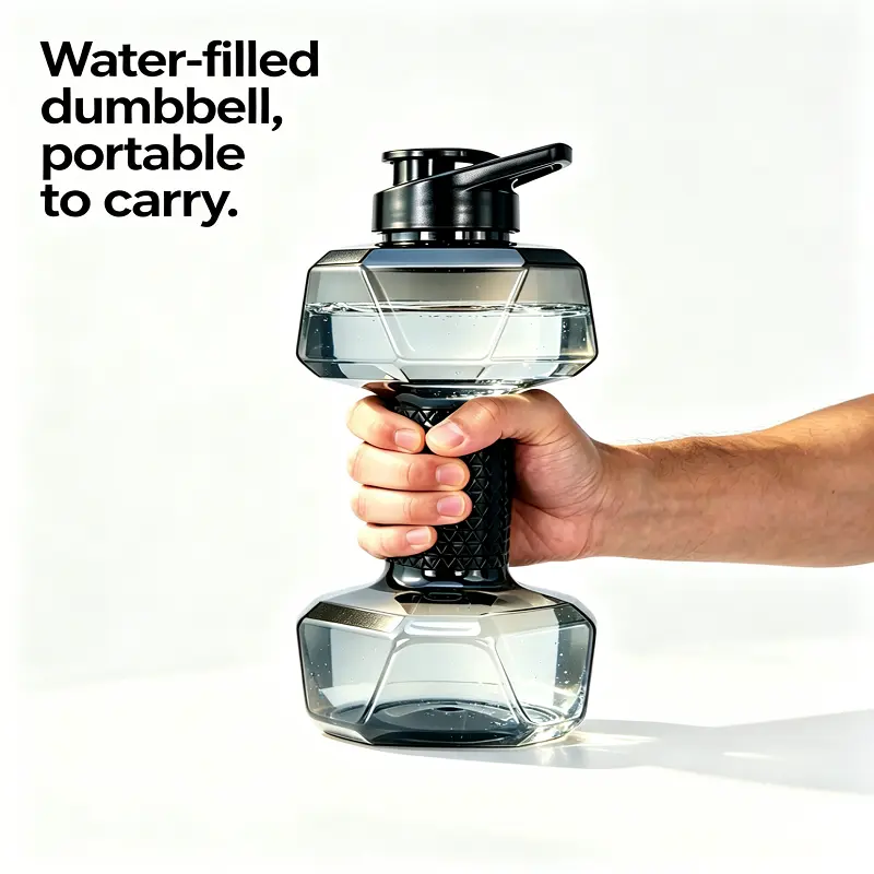 1500ml PE Dumbbell Water Bottle, Compact 2-in-1 Water Cup with Anti-Slip Ergonomic Handle, Leak-Proof Portable Hydration Solution for Fitness, Camping, & Cycling, Food-Grade Plastic, Fitness Lovers, Hiking