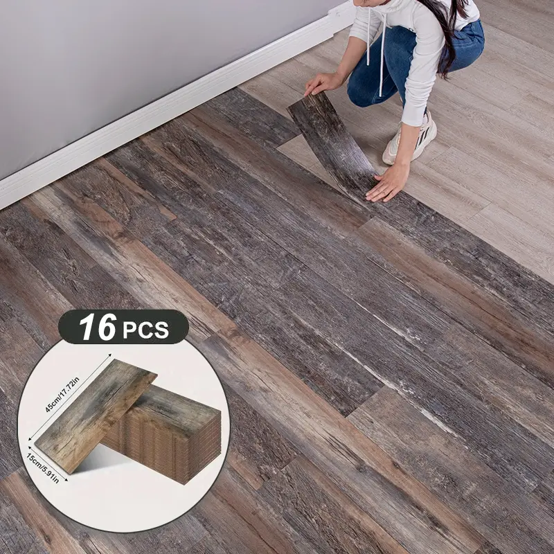 15x45cm Realistic Wood Grain Sticker Set, 16pcs Adhesive Floor & Wall Decals, DIY Home Decor, Universal Use, Living Room Flooring, Outdoor Indoor Flooring
