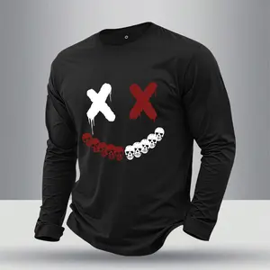 Men's 2026 fashion long-sleeved T-shirt, American street grimace skull print style, suitable for all seasons, sports T-shirt suitable for outdoor sports and sports wear, giving boyfriend's preferred temperament long T