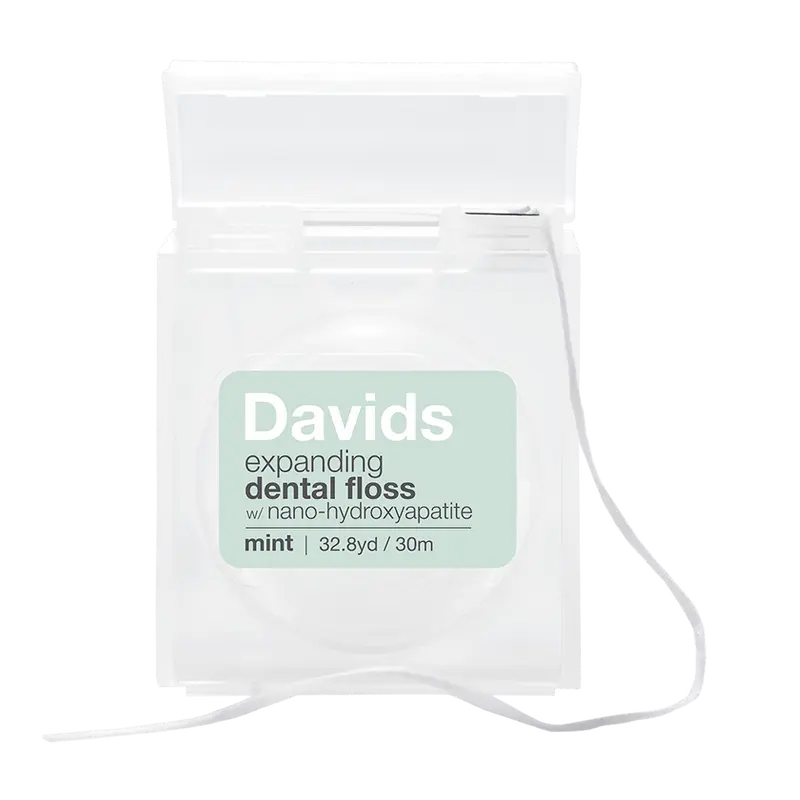 Davids Hydroxi Expanding Dental Floss - Refillable Plastic Dispenser, Peppermint Flavor (30m), PFAS-Free Non-Toxic Polyester Floss, Teeth Whitening Oral Care with Nano Hydroxyapatite, Fresh Breath Self Care Supply, Non Toxic Floss, Oral Care Supplies