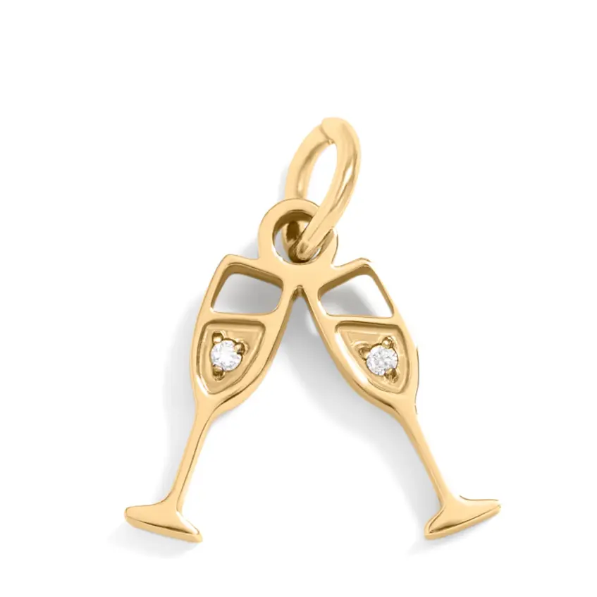 Champagne Cheers Costume Jewelry Charm - Stainless Steel Engraved Charm, Tarnish-Free, Resists Wear, Small Size for Celebration