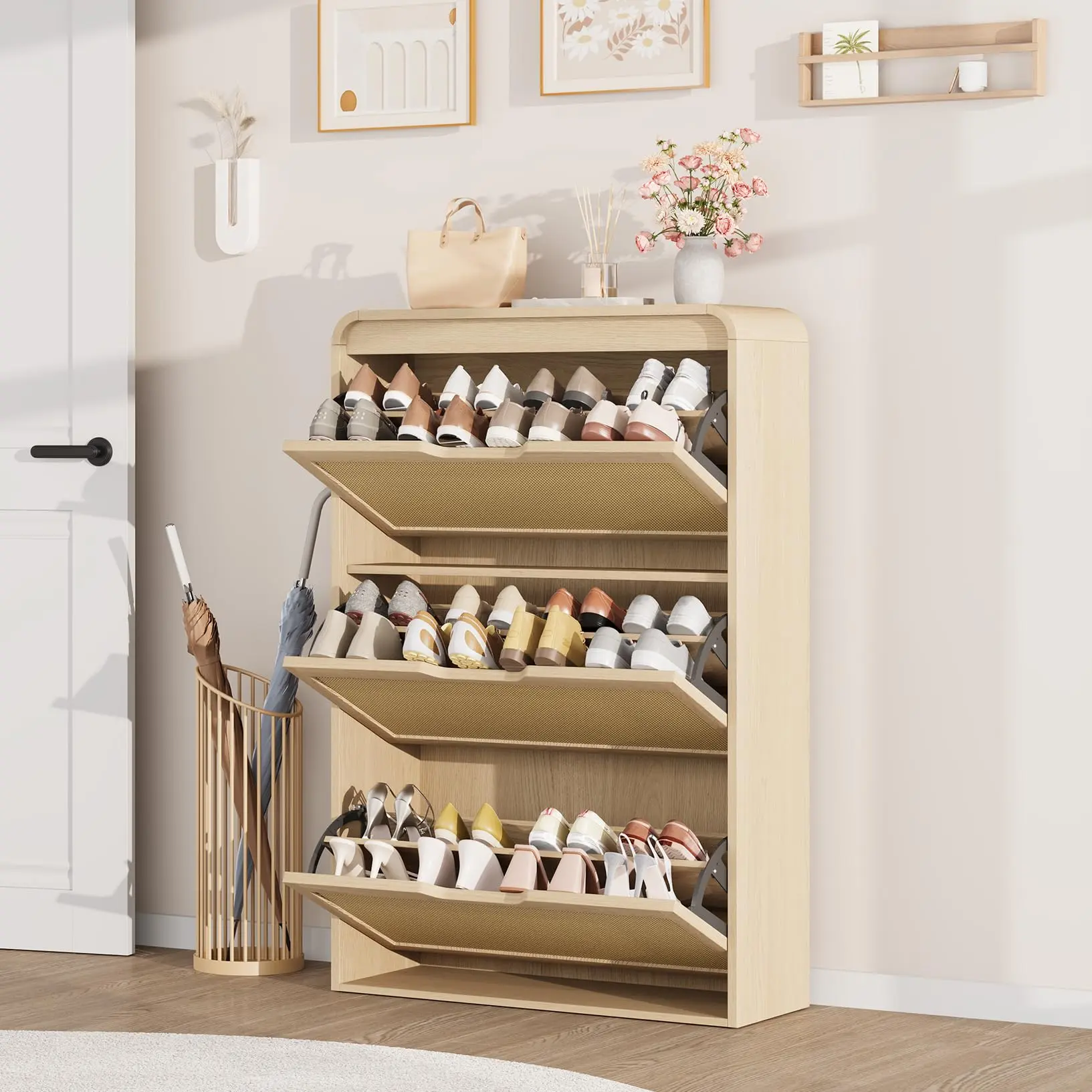 Garvee Shoe Cabinet with 3 Drawers offers efficient and stylish footwear storage, maximizing space with spacious drawers and a sleek design that complements various home interiors.