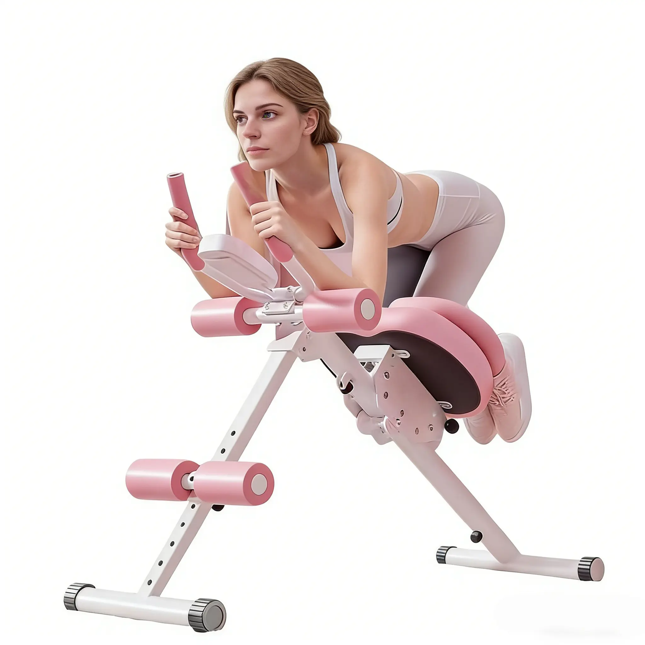 Abdominal Crunch Machine for At Home Ab Workout, Foldable & Height-Adjustable Core Trainer with LCD Display, Knee & Back Support