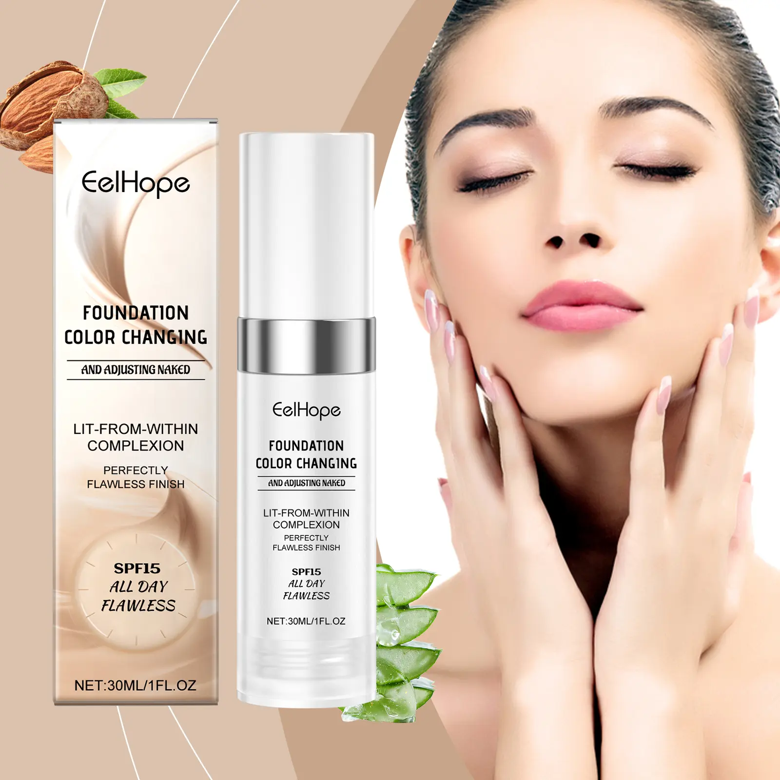 Eelhope Hyaluronic Acid Concealer Foundation with Niacinamide & 1, 2-Hexanediol for Flawless Coverage & Moisturizing Comfort 30ml